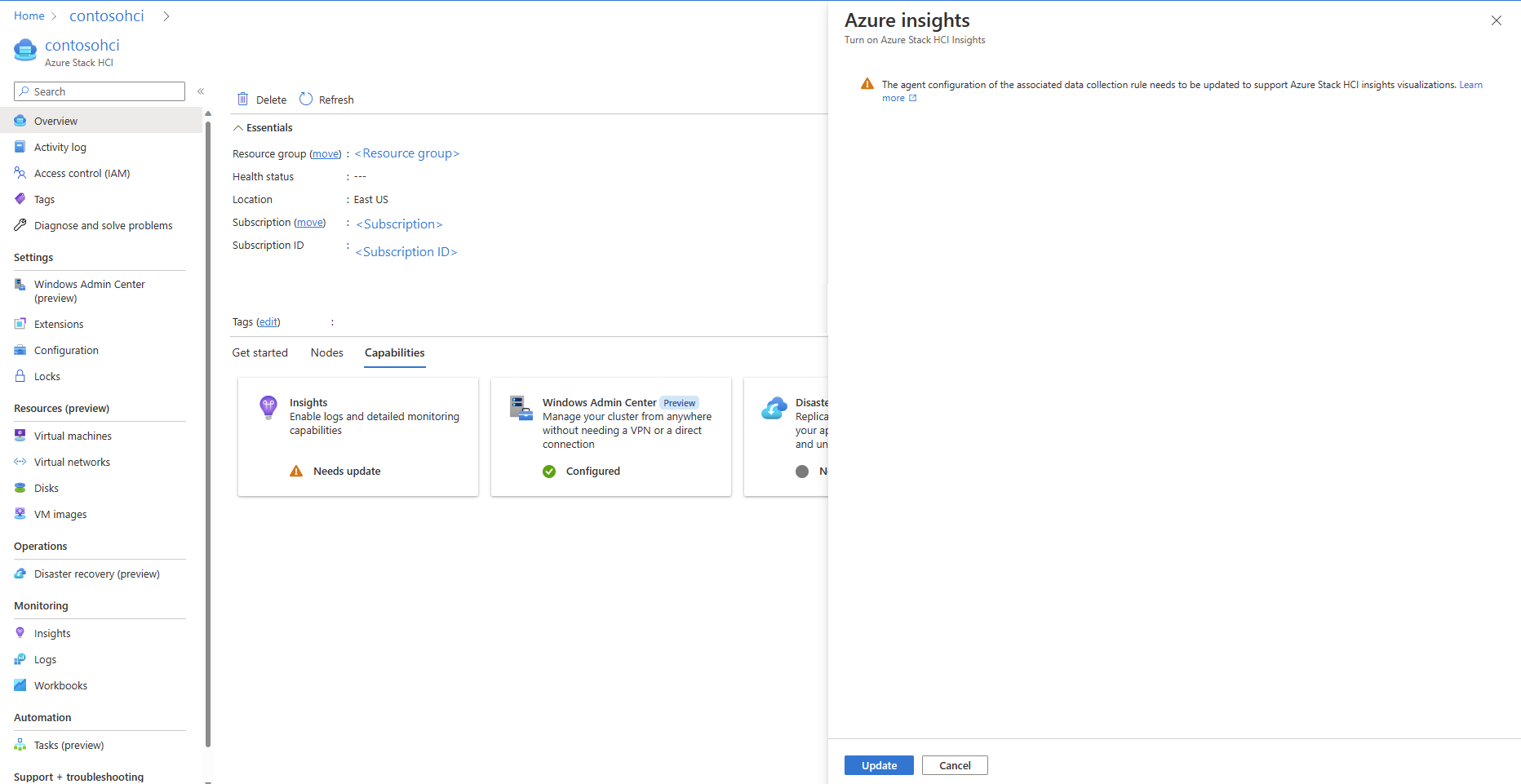 Captura de pantalla que muestra la ventana Update Insights.