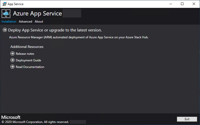 Captura de pantalla que muestra el Azure App Service en el instalador de Azure Stack Hub.