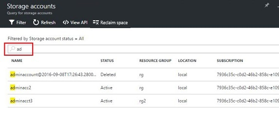 Búsqueda de las cuentas de almacenamiento de Azure Stack Hub