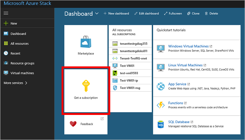 Obtención de una suscripción en el portal de usuarios de Azure Stack Hub