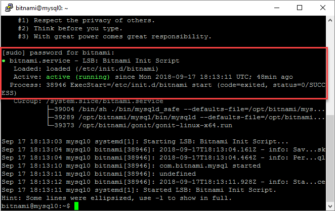 Comprobación del servicio bitnami