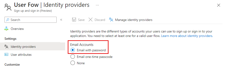 Captura de pantalla que muestra cómo habilitar la autenticación por correo electrónico.