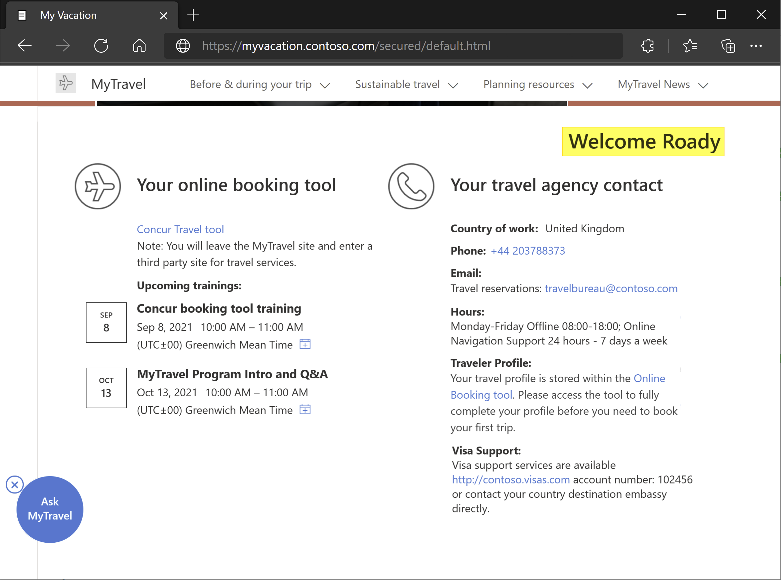 Screenshot of Welcome page.