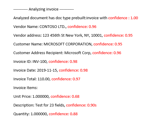 puntuaciones de confianza de Document Intelligence Studio