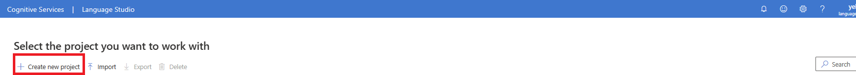 Captura de pantalla de la página de creación del proyecto.