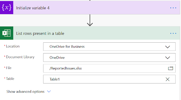 Rellenado de las filas de Excel en el flujo