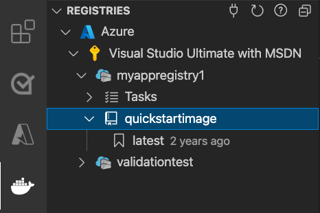 Captura de pantalla que muestra la imagen implementada en Azure Container Registry.