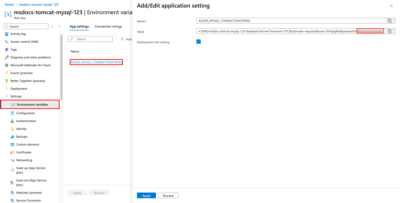 Captura de pantalla que muestra cómo ver el valor de una configuración de aplicación.
