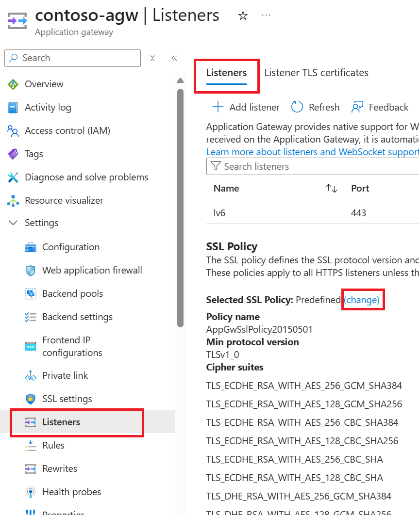 Diagrama que muestra la configuración general de la directiva TLS en el portal.
