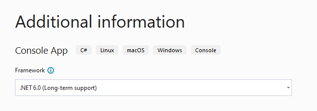 Captura de pantalla de la página de información adicional de Visual Studio.