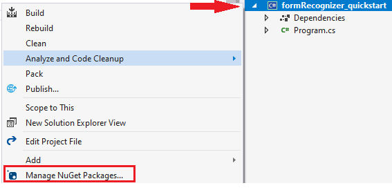Captura de pantalla de la ventana de selección de paquetes NuGet en Visual Studio.