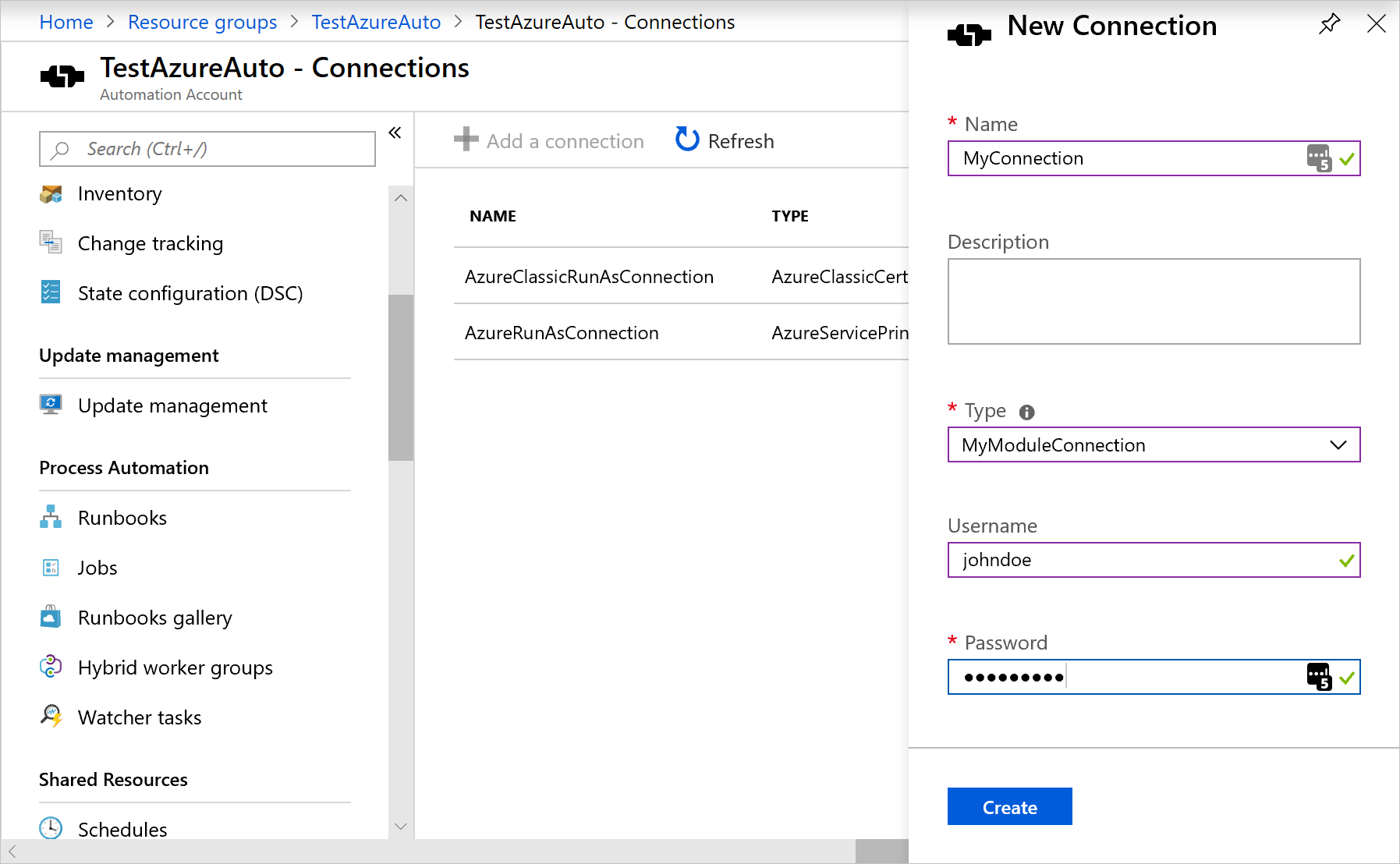 Use una conexión personalizada en el portal de Azure