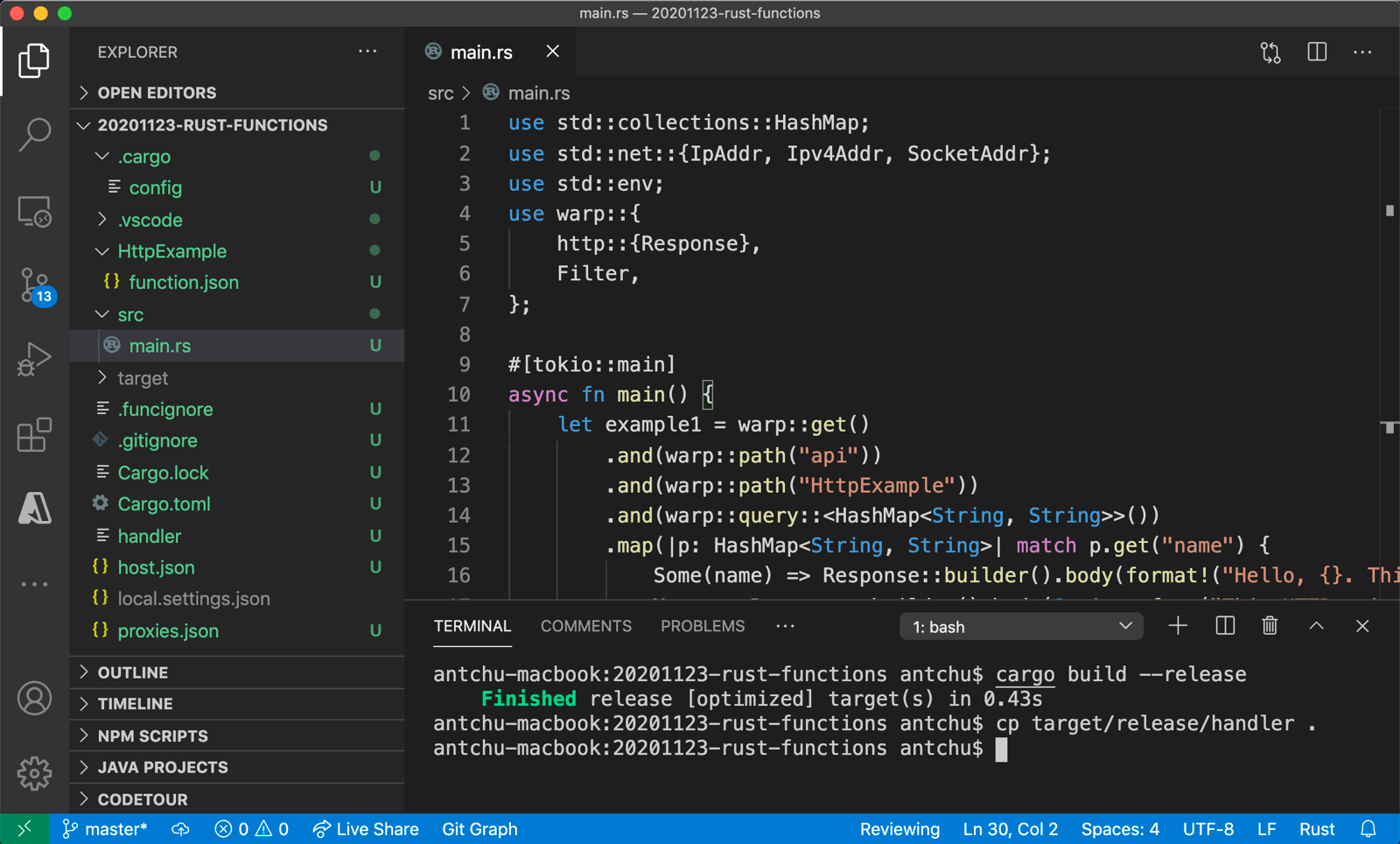 VS Code: compilación de un controlador personalizado de Rust