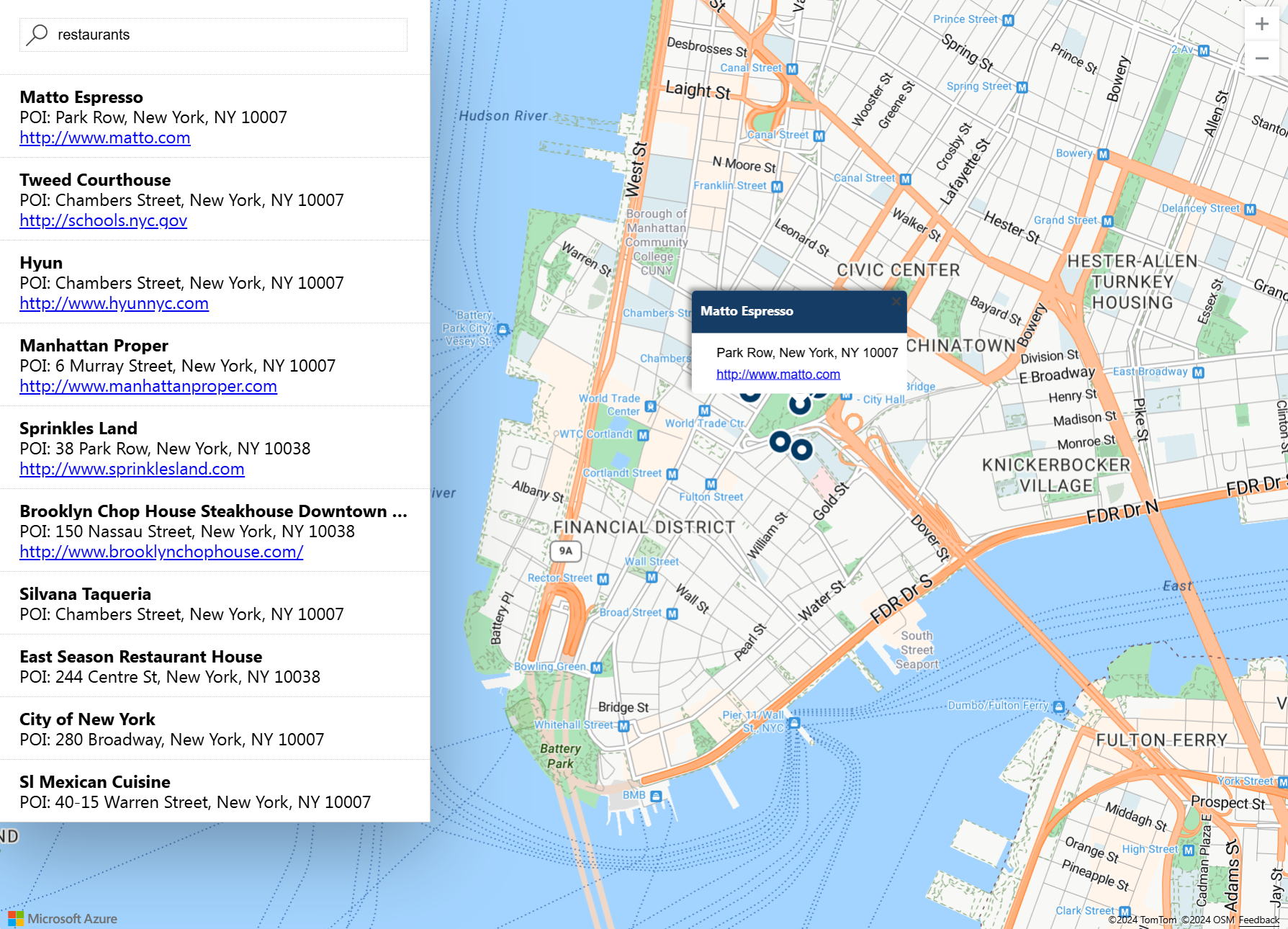 Screenshot showing the interactive map search web application.