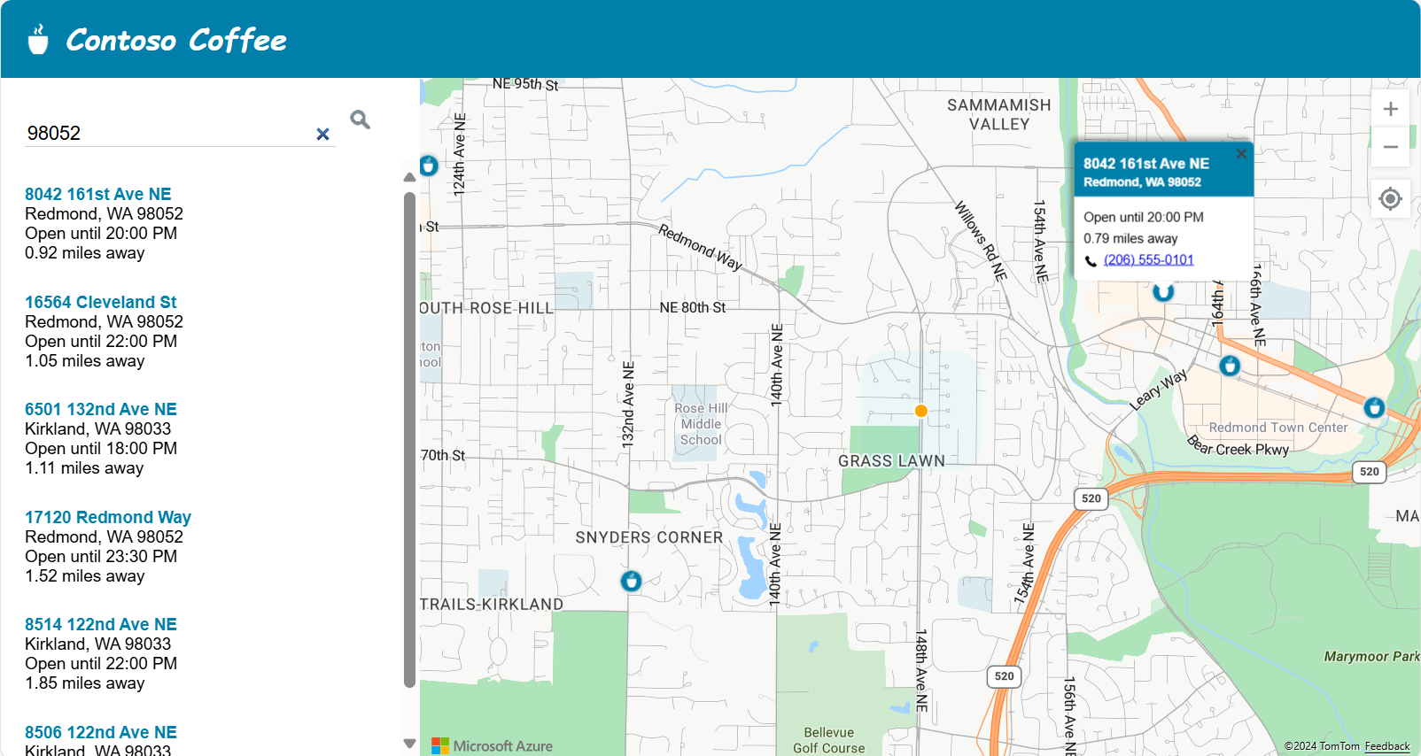 Captura de pantalla del localizador de almacén terminado.