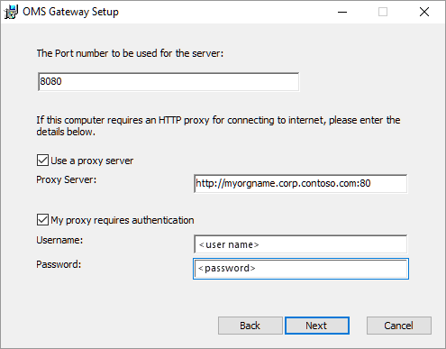Captura de pantalla de la configuración del proxy de la puerta de enlace