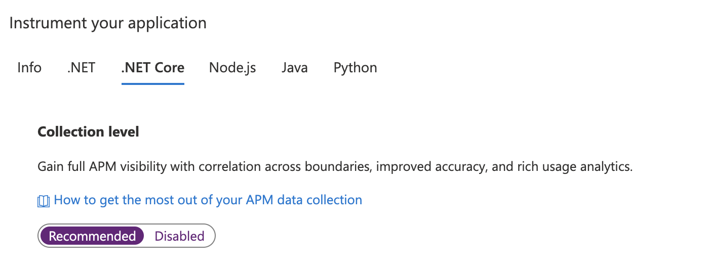  Captura de pantalla que muestra la sección sobre cómo instrumentar su aplicación.