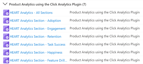 Captura de pantalla que destaca los nombres de los siete libros HEART en las plantillas públicas de la sección de libros de Azure Application Insights.