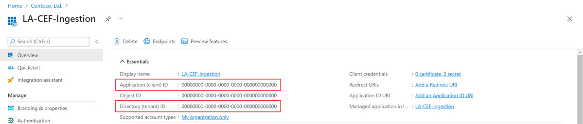 Captura de pantalla que muestra el identificador de la aplicación.