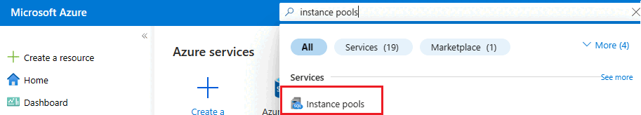 Captura de pantalla de la búsqueda de grupos de instancias en el Azure Portal.