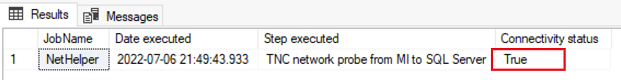 Captura de pantalla que muestra el resultado esperado del  trabajo NetHelper del Agente SQL.