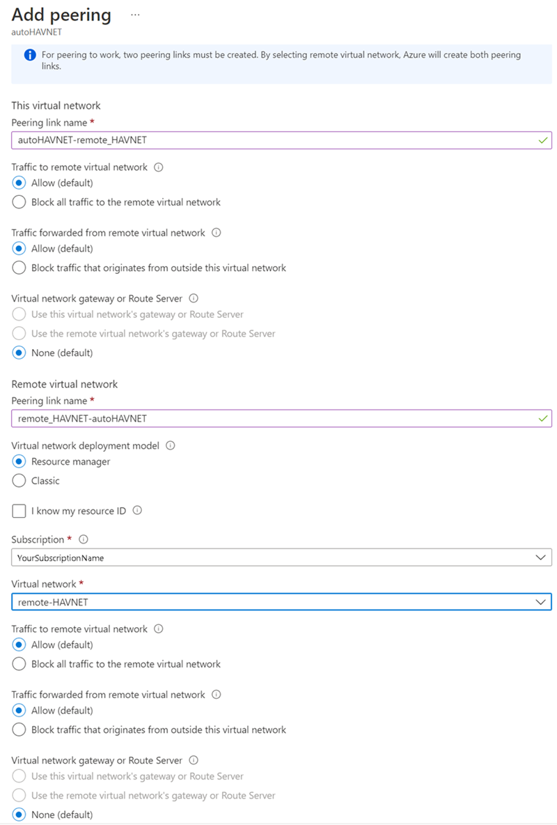 Captura de pantalla de Azure Portal en la que se muestra la configuración de emparejamiento.