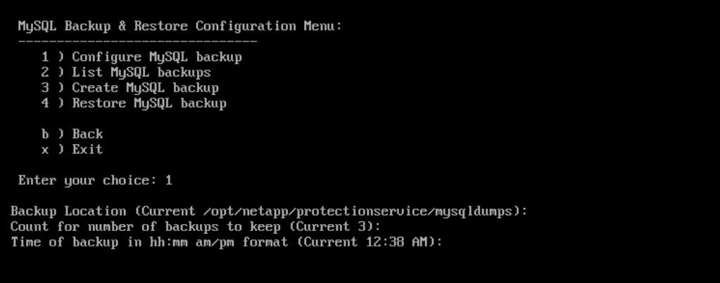 Captura de pantalla del menú de mantenimiento de la CLI que muestra las opciones de menú.