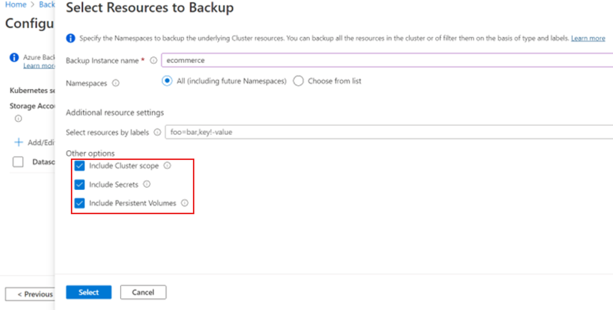 Screenshot that shows various backup configurations.