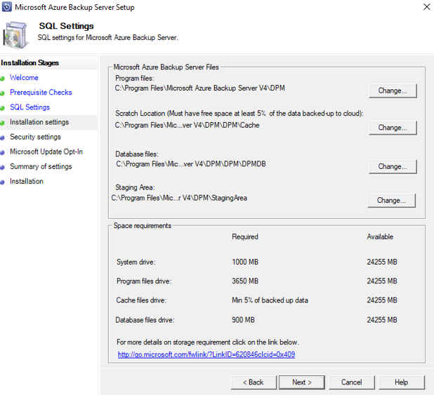 Captura de pantalla que muestra la configuración de SQL Server.
