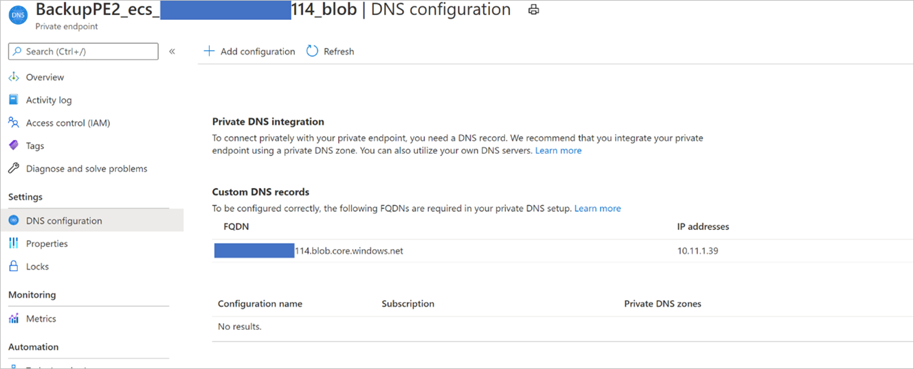 Configuración DNS de blob