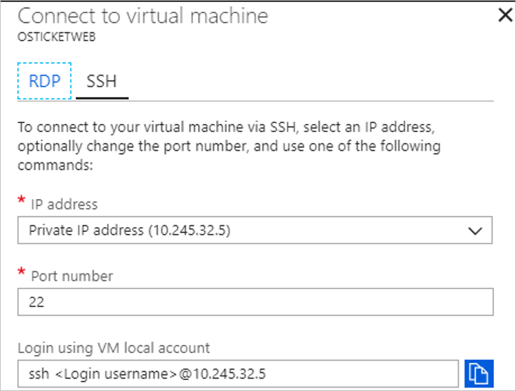 Captura de pantalla que muestra el panel Conectarse a una máquina virtual.