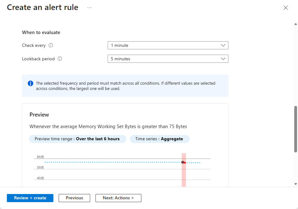 Captura de pantalla de la lógica de configuración de la señal de alerta en Azure Container Apps.