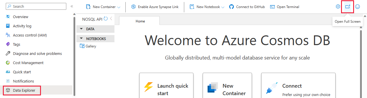 Captura de pantalla de la página Explorador de datos con la opción