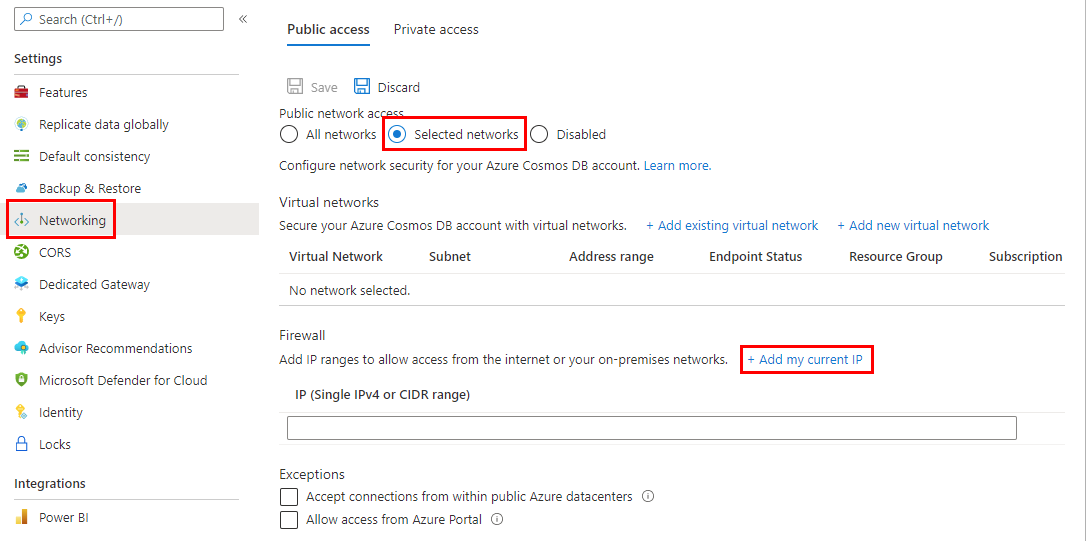 Captura de pantalla que muestra cómo configurar un firewall para la dirección IP actual