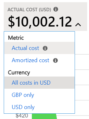 Captura de pantalla en la que se muestra el selector de moneda.