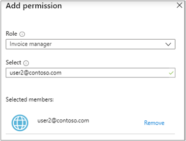 Captura de pantalla que muestra cómo agregar un usuario como administrador de facturas.