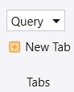 Captura de pantalla de la sección De pestaña Inicio titulada Pestañas que muestra una opción para crear una nueva pestaña para las consultas.