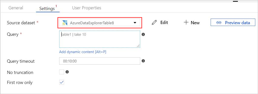 Configuración de búsqueda con el conjunto de datos de Azure Data Explorer.