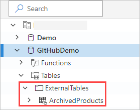 Captura de pantalla que muestra la tabla externa en la interfaz de usuario web de Azure Data Explorer.