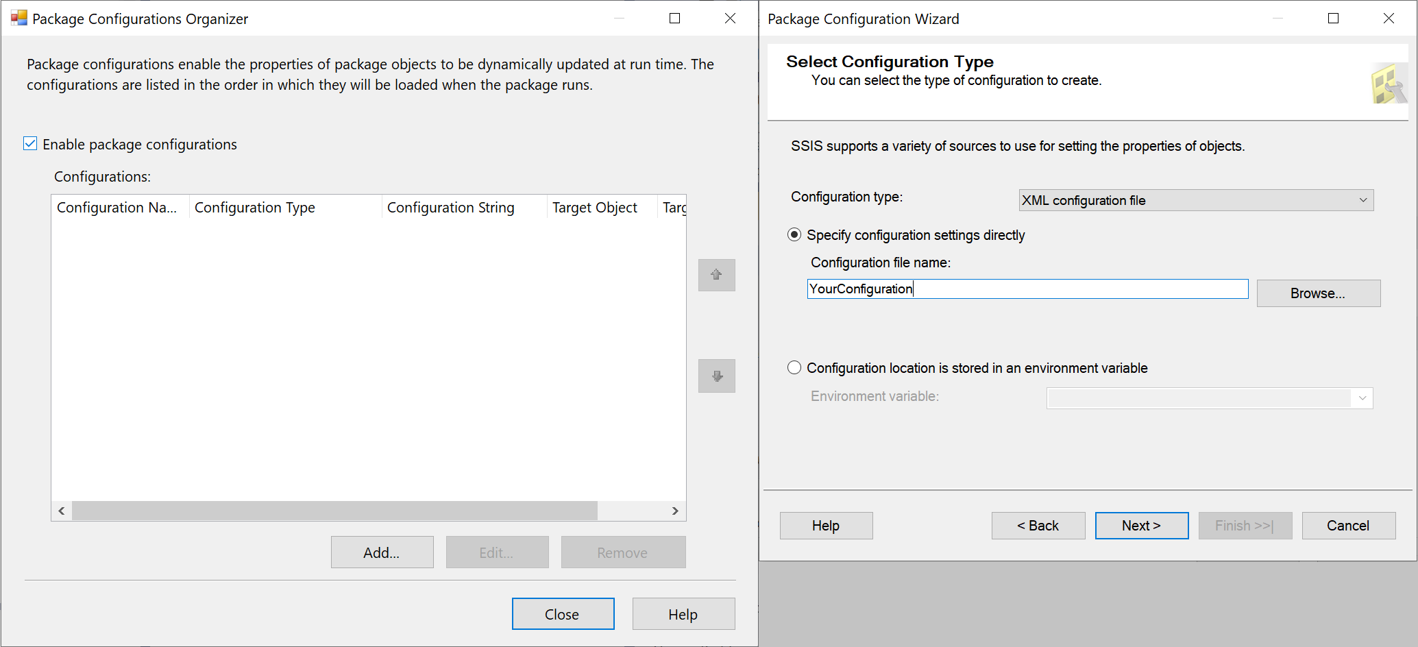 Obtención de las propiedades de paquete desde el Organizador de configuraciones de SSDT
