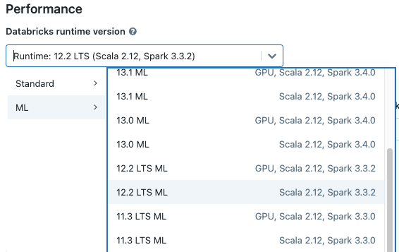 Selección del entorno de ejecución de Databricks