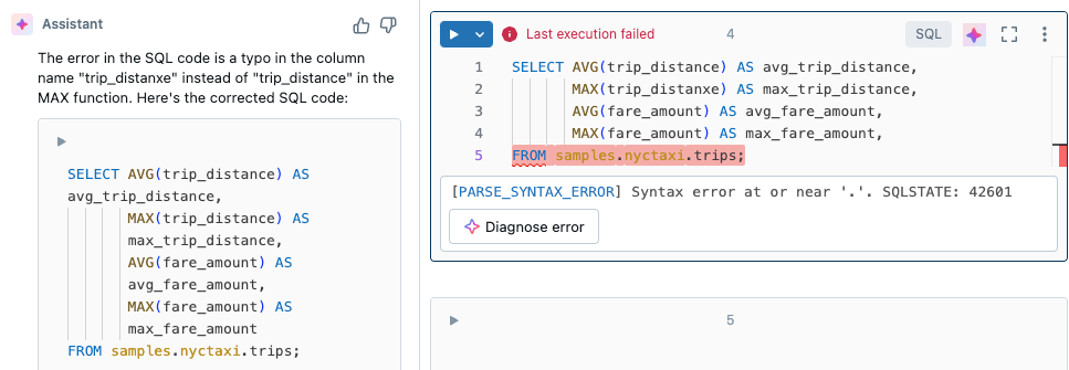 Ejemplo de depuración del asistente en SQL.