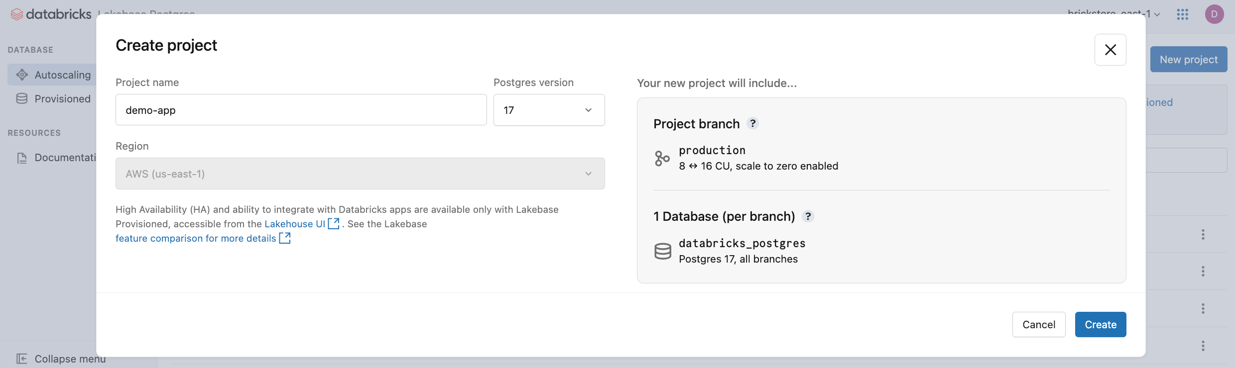 Cuadro de diálogo Crear proyecto