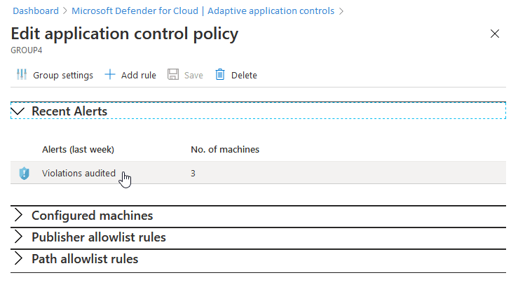 Screenshot showing recent alerts in Configured tab.