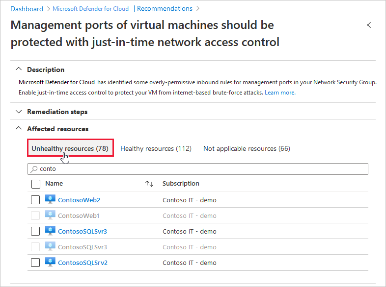 Recomendación de acceso a la máquina virtual (VM) Just-in-Time (JIT).