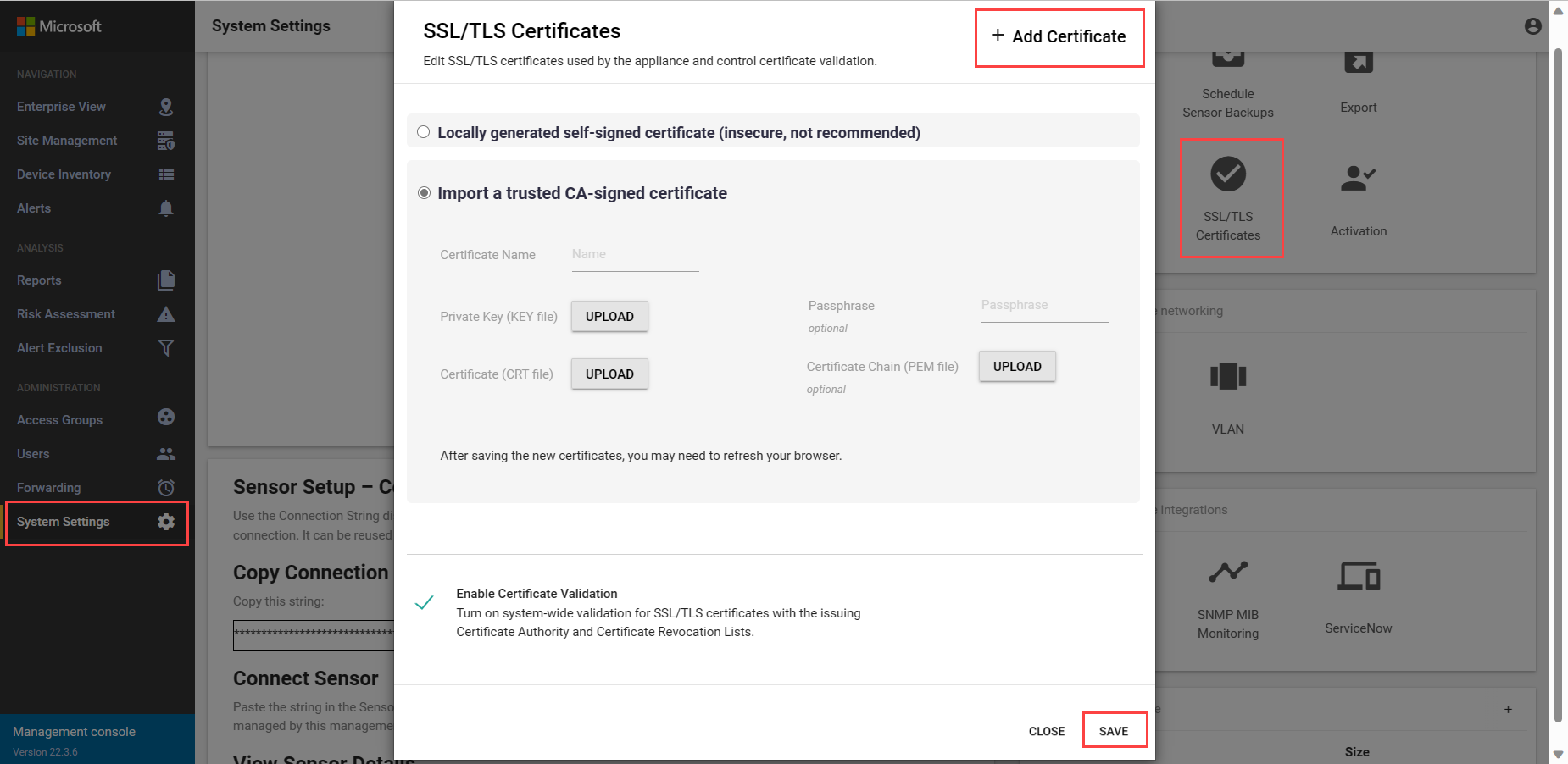 Screenshot of importing a trusted CA certificate.