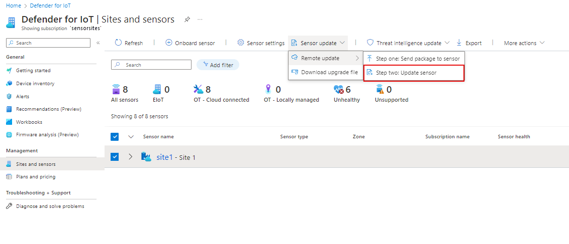 Screenshot of the package update option.