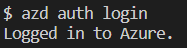 Captura de pantalla que muestra el comando azd auth login y su resultado en el terminal.
