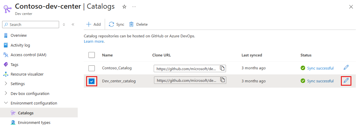 Captura de pantalla que muestra el botón editar de un catálogo.