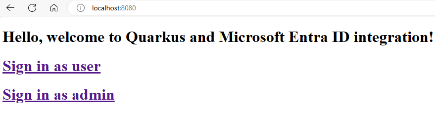 Captura de pantalla de la aplicación de ejemplo que muestra la página de bienvenida.